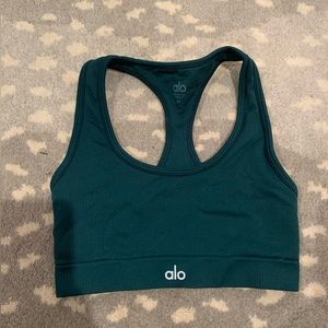 Alo Yoga Seamless Ribbed Sports Bra. Midnight Green, size XS